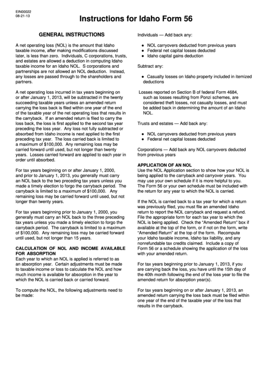 Instructions For Idaho Form 56 Printable pdf