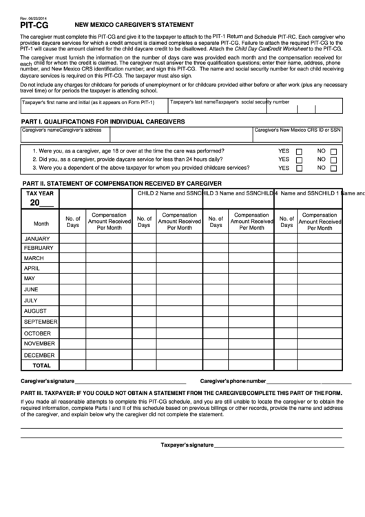 Fillable Form Pit-Cg - New Mexico Caregiver