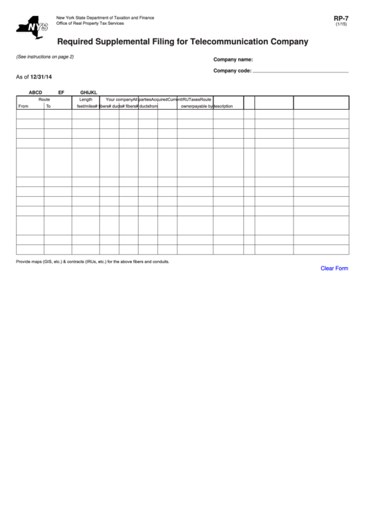 Fillable Form Rp-7 - Required Supplemental Filing For Telecommunication Company Printable pdf