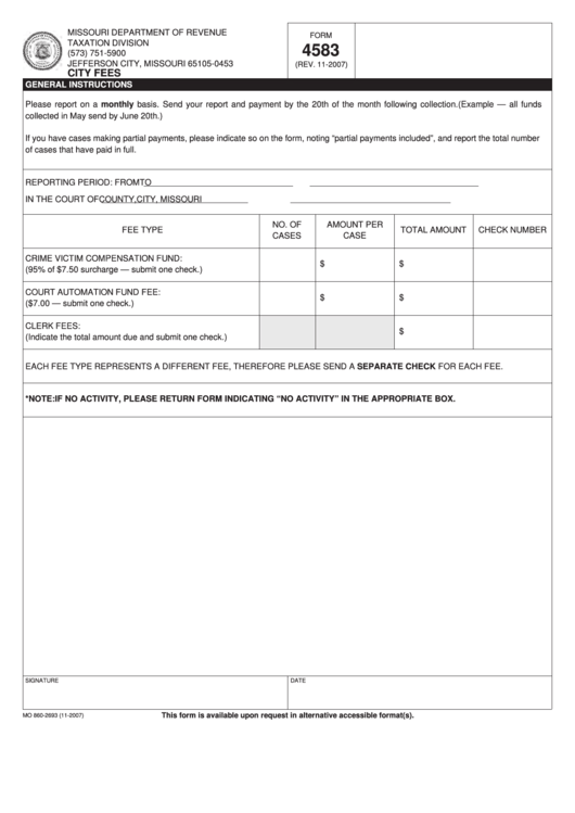 Fillable Form 4583 - City Fees Printable pdf