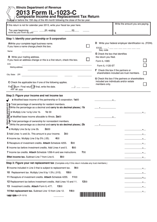 Fillable Form Il-1023-C - Composite Income And Replacement Tax Return - 2013 Printable pdf