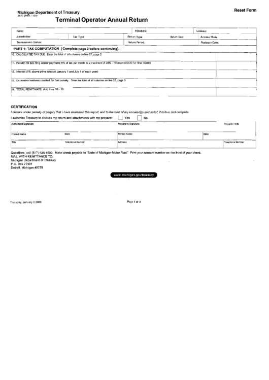 Fillable Form 3877 - Terminal Operator Annual Return Printable pdf
