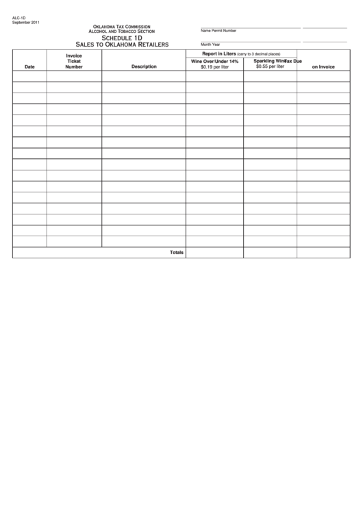 Fillable Form Alc-1d Schedule 1d - Sales To Oklahoma Retailers Printable pdf