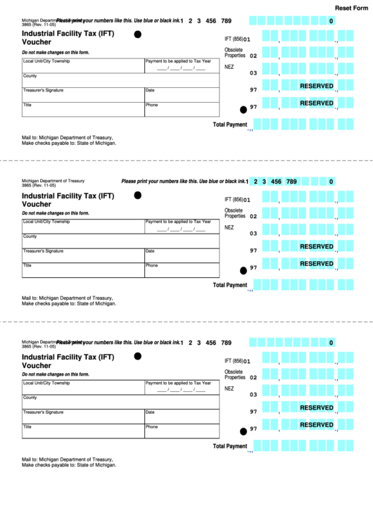 Fillable Form 3865 - Industrial Facility Tax (Ift) Voucher Printable pdf