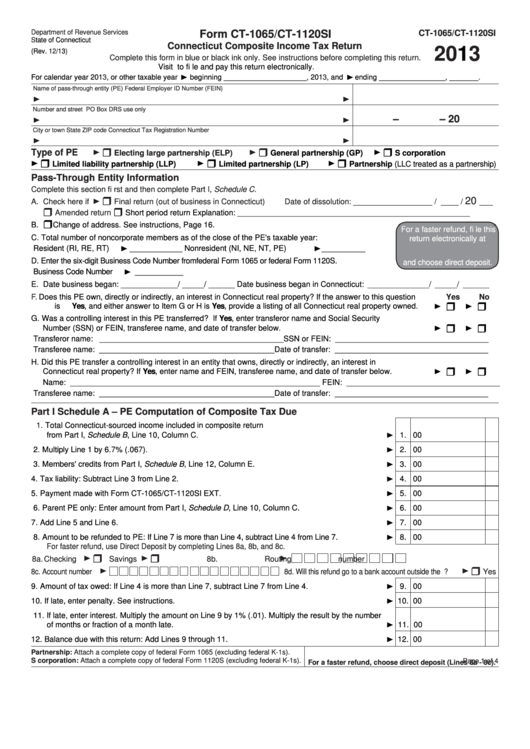 Form Ct-1065/ct-1120si - Connecticut Composite Income Tax Return - 2013