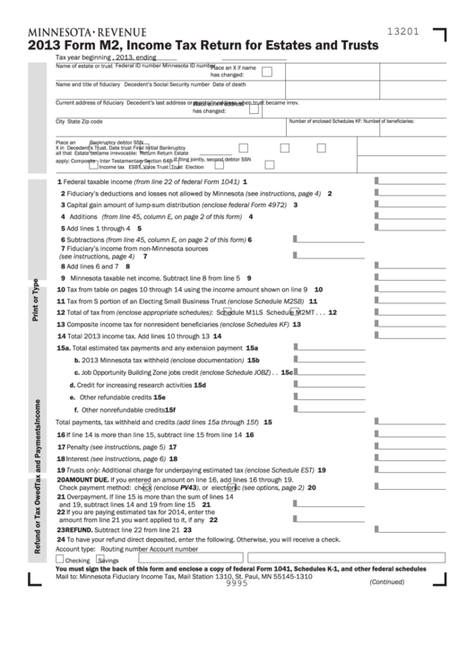 Fillable Form M2 - Income Tax Return For Estates And Trusts - 2013 Printable pdf