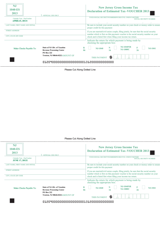 Fillable Form Nj Es New Jersey Gross Income Tax Declaration Of Estimated Tax Voucher