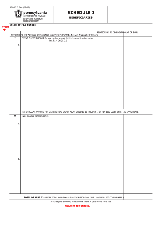 Fillable Form Rev-1513 Ex+ - Schedule J Beneficiaries Printable pdf