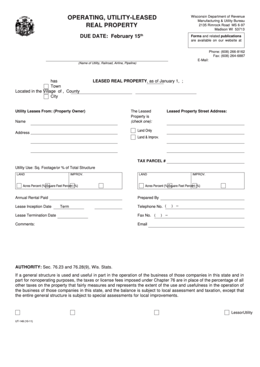 Form Ut-149 - Operating, Utility-Leased Real Property Printable pdf