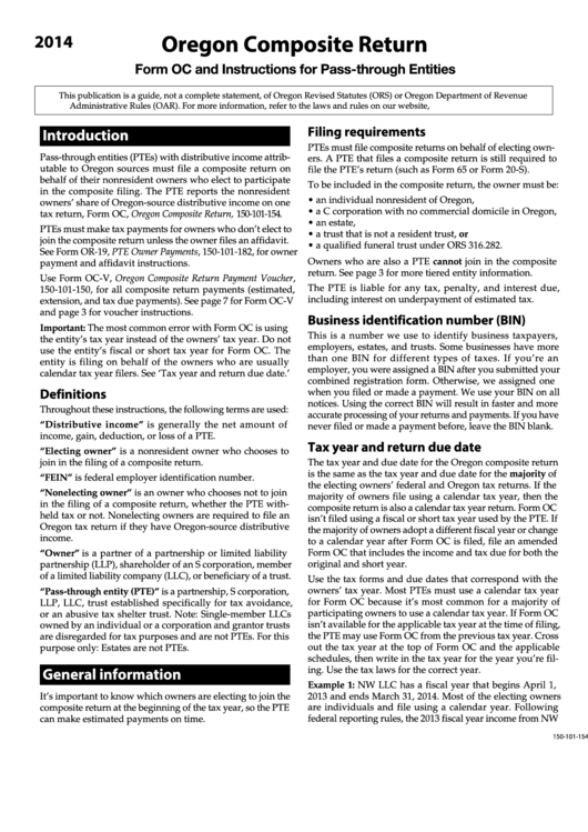 Fillable Form Oc - Oregon Composite Return - 2014 Printable pdf