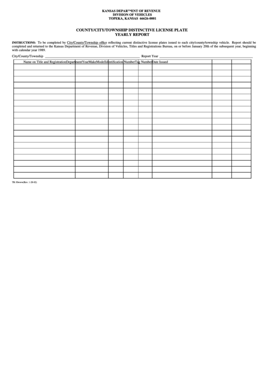 Fillable Form Tr-30 - County/city/township Distinctive License Plate Yearly Report Printable pdf