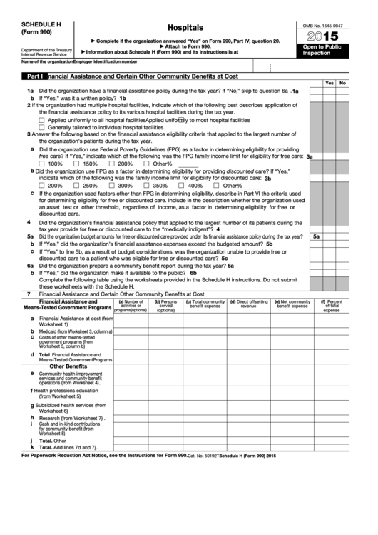 Schedule H (form 990) - Hospitals - 2015