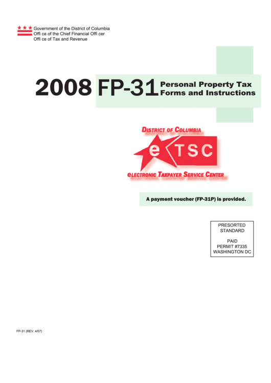 Form Fp-31 - Personal Property Tax - 2008 Printable pdf