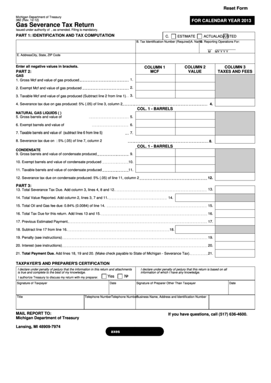 Fillable Form 382 - Gas Severance Tax Return Printable pdf