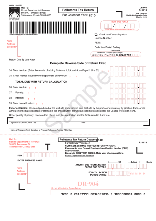 Form Dr-904 - Pollutants Tax Return - 2015 Printable pdf