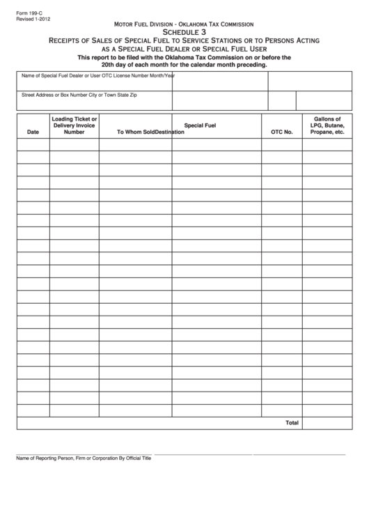 Fillable Form 199-C - Schedule 3 - Receipts Of Sales Of Special Fuel To Service Stations Or To Persons Acting As A Special Fuel Dealer Or Special Fuel User Printable pdf