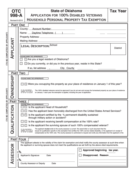fillable-form-otc998-a-application-for-100-disabled-veterans