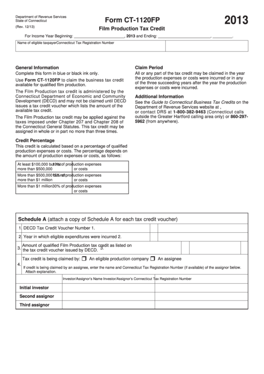 Form Ct-1120fp - Film Production Tax Credit - 2013 Printable pdf
