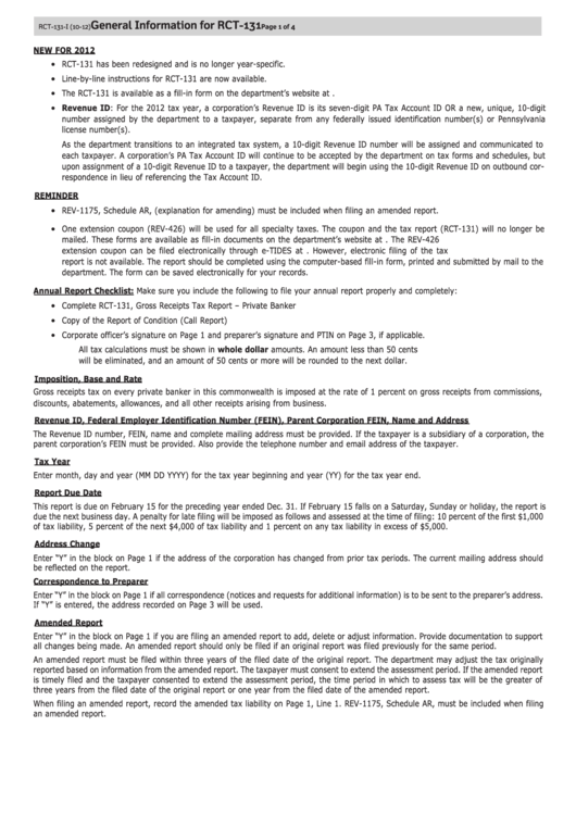 General Information For Rct-131 Printable pdf
