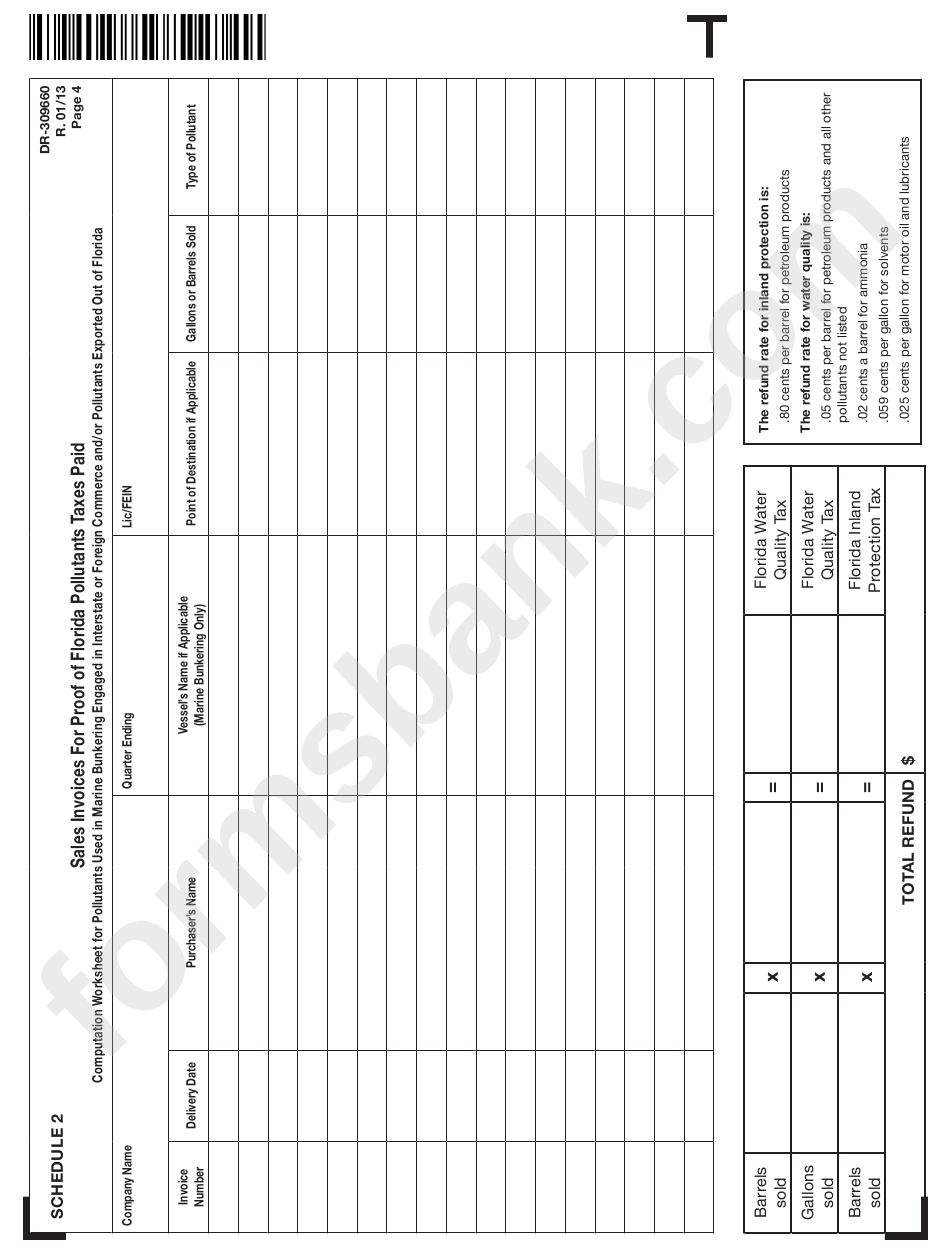 Form Dr-309660 - Application For Pollutants Tax Refund - 2013