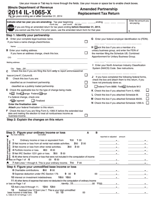 Fillable Form Il-1065-X - Amended Partnership Replacement Tax Return - 2014 Printable pdf