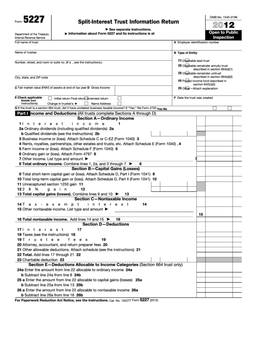 Form 5227 - Split-interest Trust Information Return - 2012