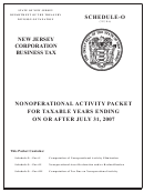 Fillable Schedule O - Nonoperational Activity Packet For Taxable Years Ending On Or After July 31, 2007 Printable pdf