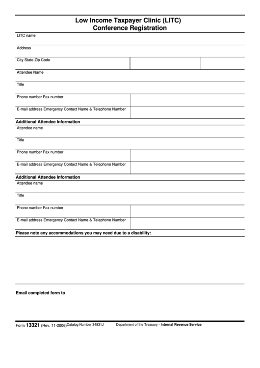 Fillable Form 13321 - Low Income Taxpayer Clinic (Litc) Conference Registration Printable pdf