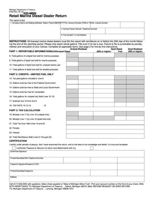 Fillable Form 3769 - Retail Marine Diesel Dealer Return Printable pdf