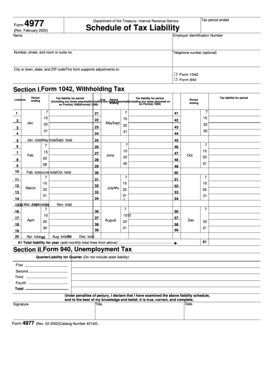 Fillable Form 4977 - Schedule Of Tax Liability Printable pdf