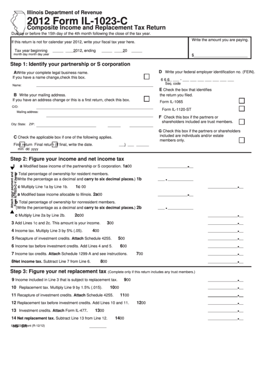 Form Il-1023-C - Composite Income And Replacement Tax Return - 2012 Printable pdf