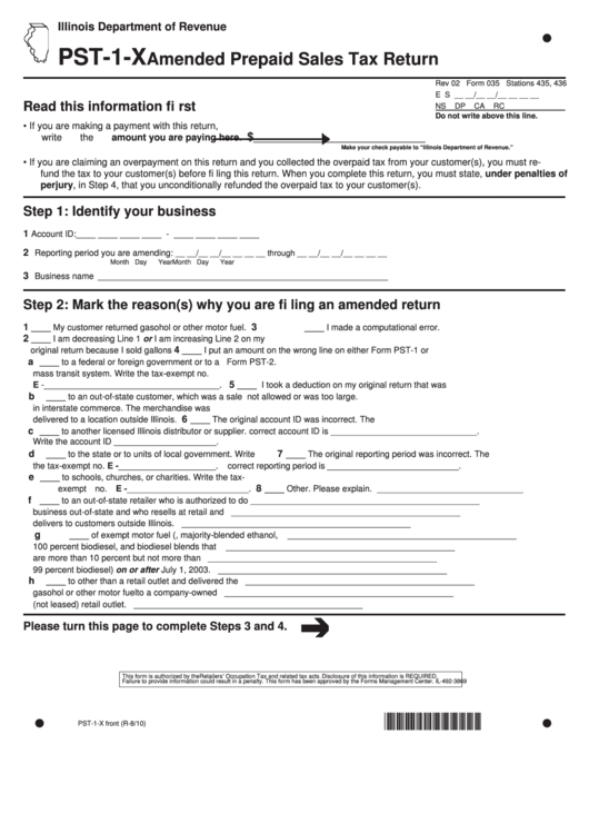 Fillable Form Pst-1-X - Amended Prepaid Sales Tax Return Printable pdf