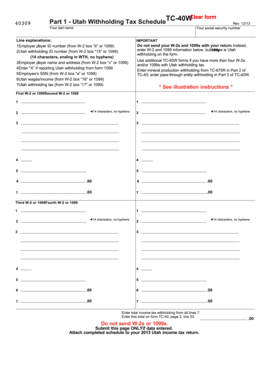 Fillable Form Tc 40w Part 1 Utah Withholding Tax Schedule Printable Pdf Download