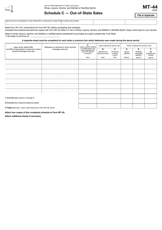 Form Mt-44 Schedule C - Out-Of-State Sales Printable pdf