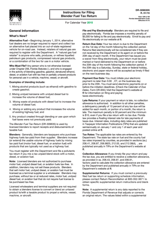 Instructions For Form Dr-309635n - Blender Fuel Tax Return - 2015 Printable pdf