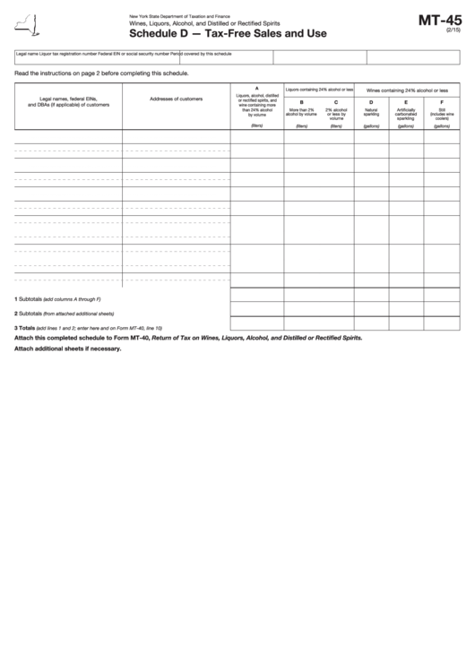 Form Mt-45 Schedule D - Tax-Free Sales And Use Printable pdf