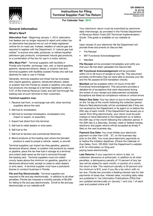 Form Dr-309631n - Terminal Supplier Fuel Tax Return - 2015 Printable pdf