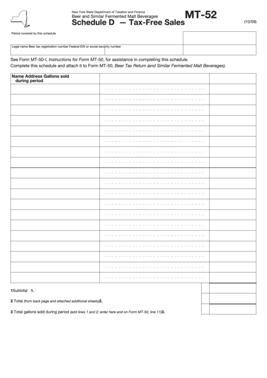 Fillable Form Mt-52 Schedule D - Tax-Free Sales Printable pdf