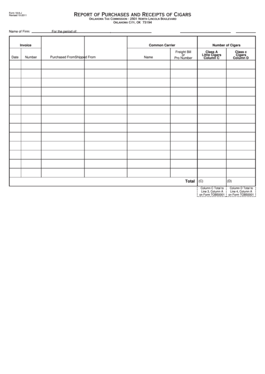 Fillable Form 18-8-J - Report Of Purchases And Receipts Of Cigars Printable pdf