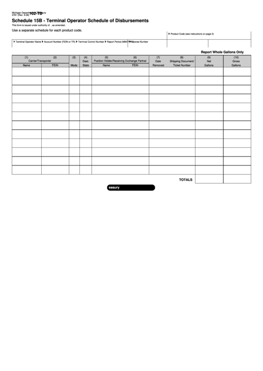 Fillable Form 3781 (Schedule 15b) - Terminal Operator Schedule Of Disbursements Printable pdf