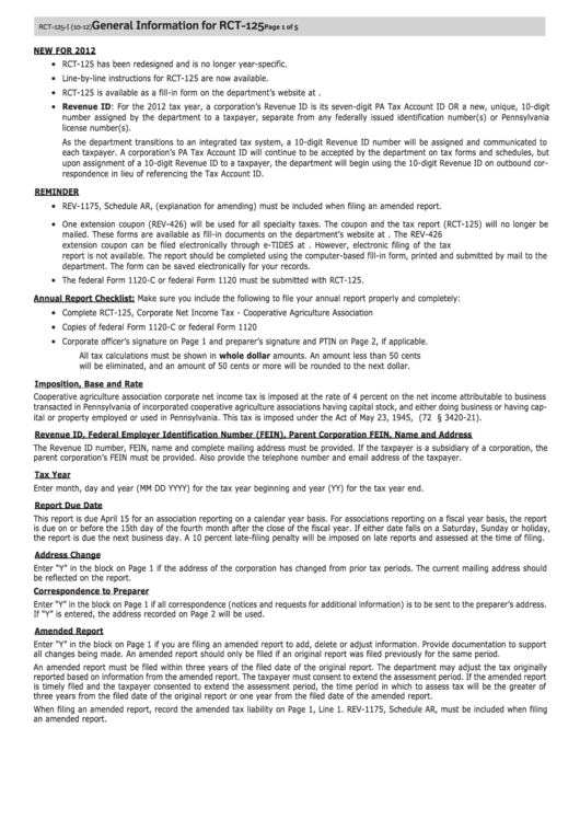 General Information For Rct-125 Printable pdf