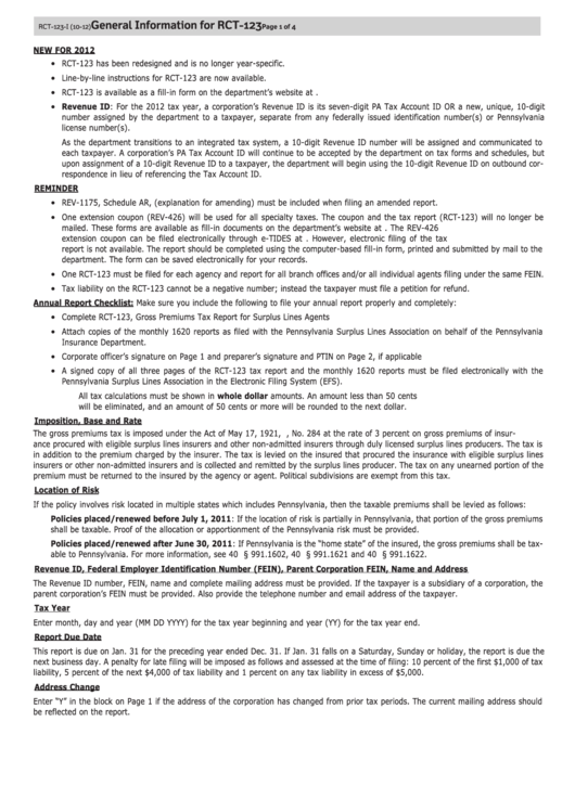 General Information For Rct-123 Printable pdf