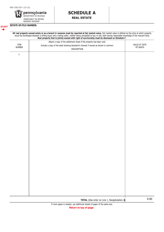 Fillable Form Rev-1502 Ex - Schedule A - Real Estate Printable pdf