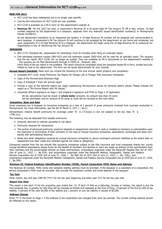 General Information For Rct-121b Printable pdf