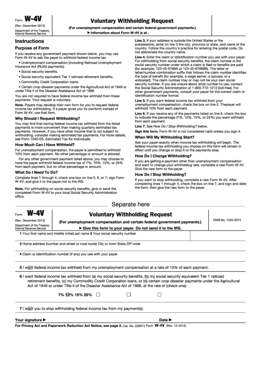Form W-4v - Voluntary Withholding Request