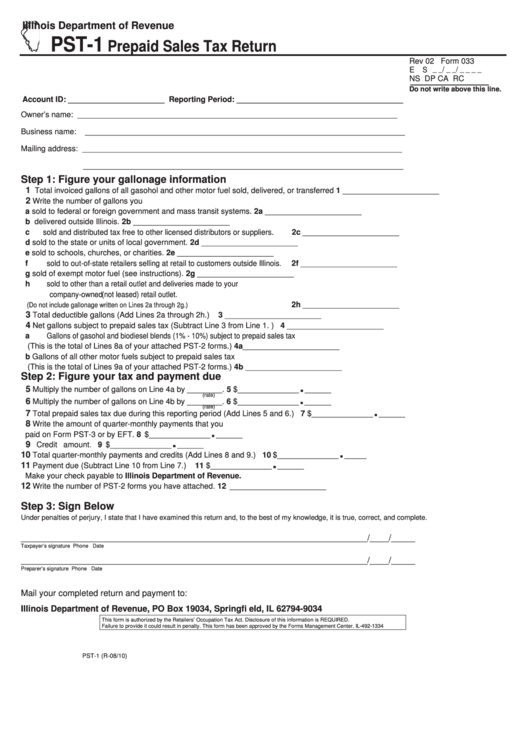 Fillable Form Pst-1 - Prepaid Sales Tax Return Printable pdf