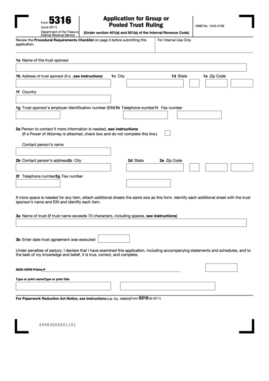 Fillable Form 5316 - Application For Group Or Pooled Trust Ruling Printable pdf