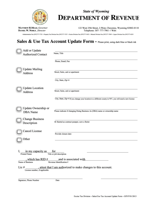 Sales & Use Tax Account Update Form