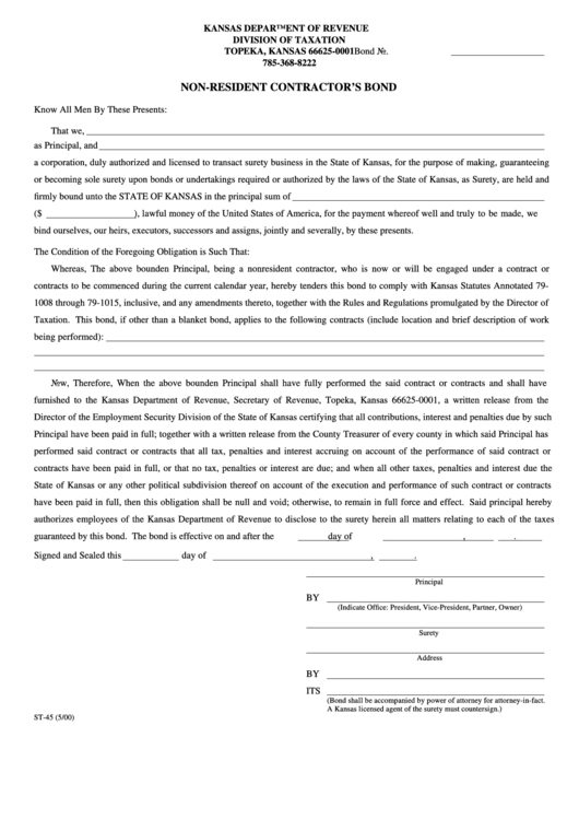 Form St-45 - Non-Resident Contractor