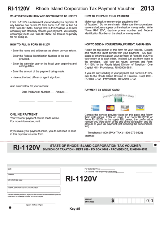 Form Ri-1120v - Rhode Island Corporation Tax Payment Voucher - 2013 Printable pdf
